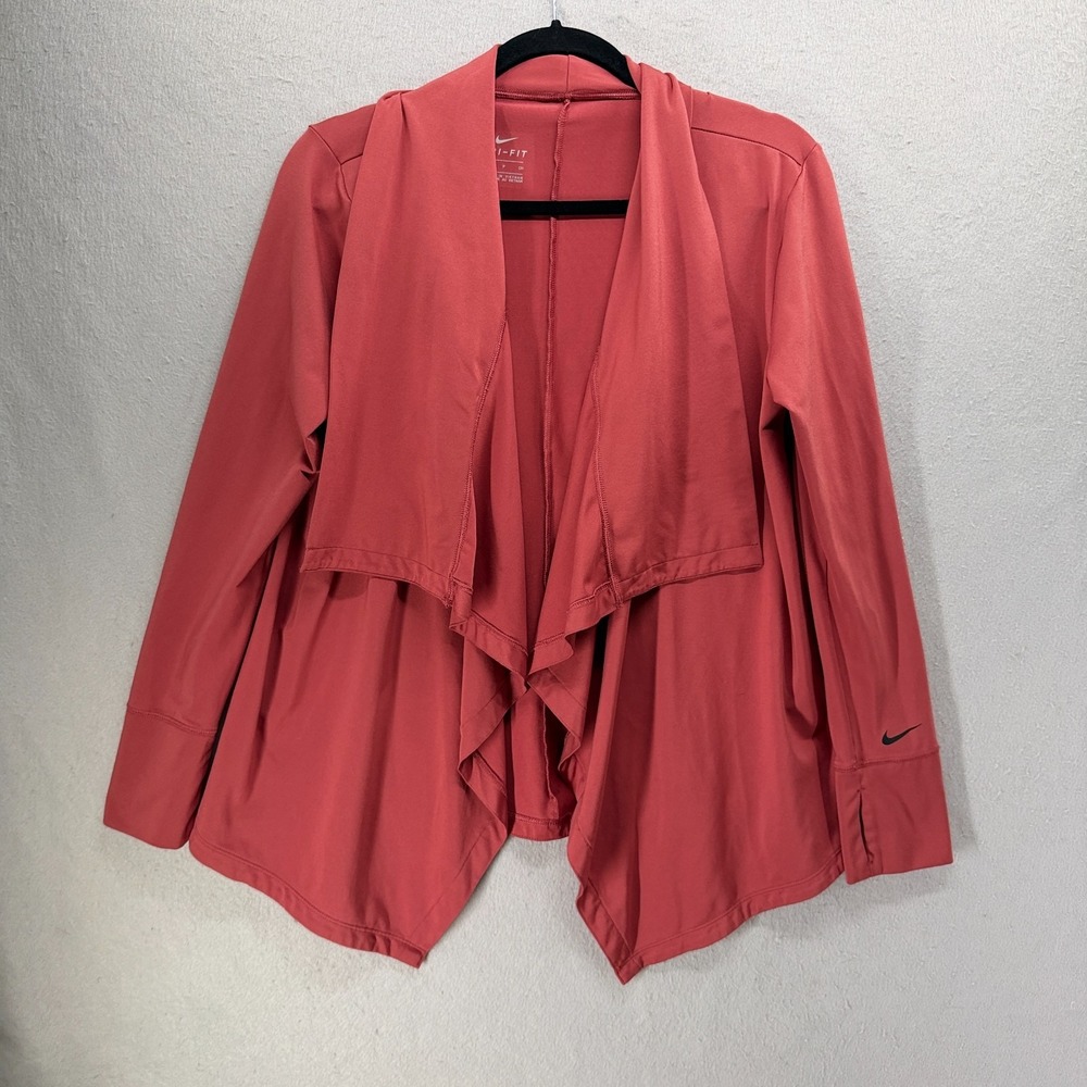 Nike‎ Yoga Cardigan Top Womens S Red Long Sleeve Open Front Thumb Holes CD3210